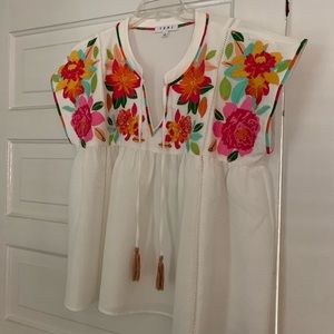 L THML Embroidered Peasant Top